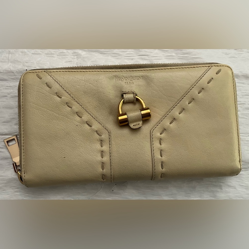 Yves Saint Laurent Tan Wallet with Gold Detail
